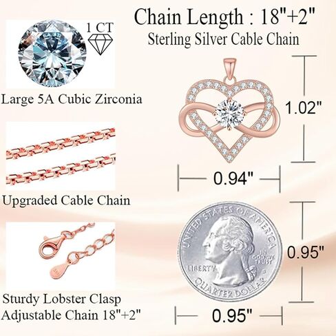 OKISIL قلادات قلادة على شكل قلب إنفينيتي للنساء، مطلية بالذهب عيار 18 قيراط ومجوهرات من الفضة الإسترلينية S925، مجموعة 5A تشيكوسلوفاكيا، هدايا عيد الميلاد السنوية لعيد الميلاد للنساء وصديقتها وزوجته وأمها وأختها in Kuwait