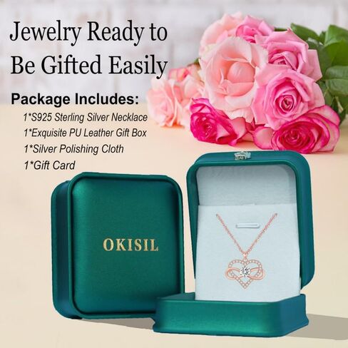 OKISIL قلادات قلادة على شكل قلب إنفينيتي للنساء، مطلية بالذهب عيار 18 قيراط ومجوهرات من الفضة الإسترلينية S925، مجموعة 5A تشيكوسلوفاكيا، هدايا عيد الميلاد السنوية لعيد الميلاد للنساء وصديقتها وزوجته وأمها وأختها in Kuwait