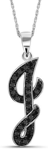 JEWELEXCESS 1/4 Carat Black Diamond Initial Letter Pendant Necklace for Women | .925 Sterling Silver A to Z Alphabet Monogram Necklaces for Girls, Cursive Script, Personalized Jewelry Gift for Her in Kuwait