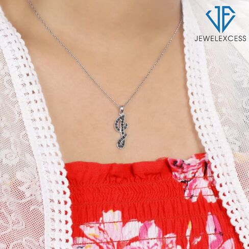 JEWELEXCESS 1/4 Carat Black Diamond Initial Letter Pendant Necklace for Women | .925 Sterling Silver A to Z Alphabet Monogram Necklaces for Girls, Cursive Script, Personalized Jewelry Gift for Her in Kuwait