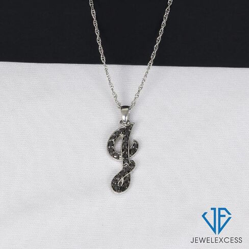 JEWELEXCESS 1/4 Carat Black Diamond Initial Letter Pendant Necklace for Women | .925 Sterling Silver A to Z Alphabet Monogram Necklaces for Girls, Cursive Script, Personalized Jewelry Gift for Her in Kuwait
