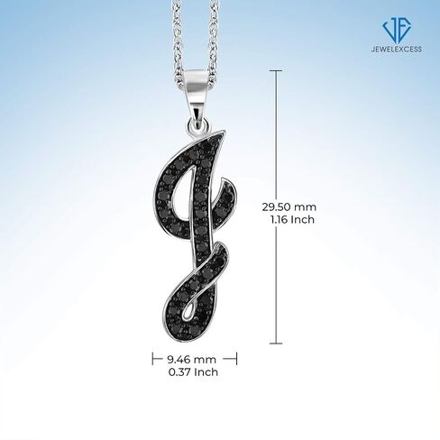 JEWELEXCESS 1/4 Carat Black Diamond Initial Letter Pendant Necklace for Women | .925 Sterling Silver A to Z Alphabet Monogram Necklaces for Girls, Cursive Script, Personalized Jewelry Gift for Her in Kuwait