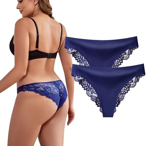 moonlight elves Womens Seamless Bikini Underwear No Show Lace Panties Half Back Coverage Invisible Cheeky Panty, Pack 2 in Kuwait