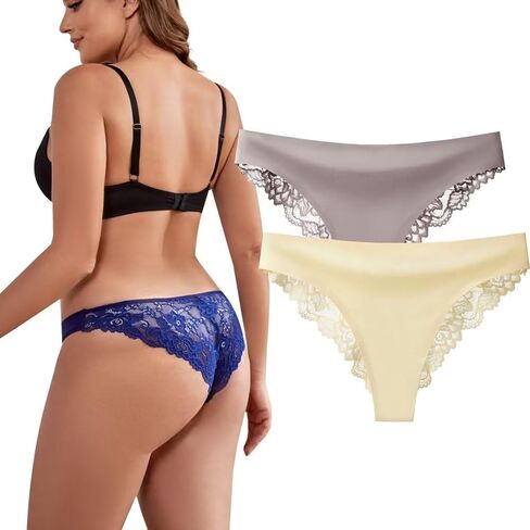 moonlight elves Womens Seamless Bikini Underwear No Show Lace Panties Half Back Coverage Invisible Cheeky Panty, Pack 2 in Kuwait