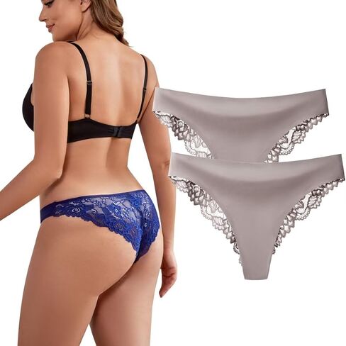 moonlight elves Womens Seamless Bikini Underwear No Show Lace Panties Half Back Coverage Invisible Cheeky Panty, Pack 2 in Kuwait