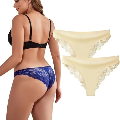moonlight elves Womens Seamless Bikini Underwear No Show Lace Panties Half Back Coverage Invisible Cheeky Panty, Pack 2 in Kuwait