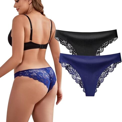 moonlight elves Womens Seamless Bikini Underwear No Show Lace Panties Half Back Coverage Invisible Cheeky Panty, Pack 2 in Kuwait