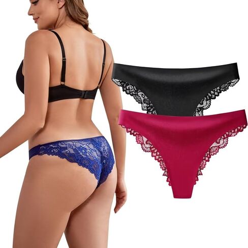 moonlight elves Womens Seamless Bikini Underwear No Show Lace Panties Half Back Coverage Invisible Cheeky Panty, Pack 2 in Kuwait