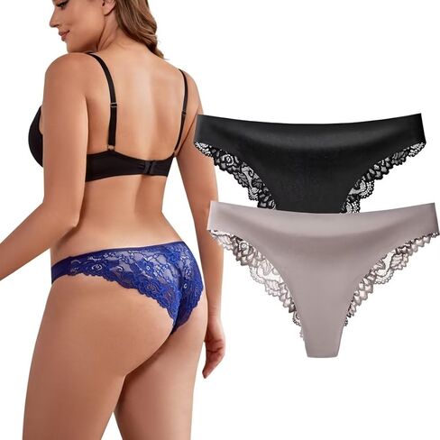 moonlight elves Womens Seamless Bikini Underwear No Show Lace Panties Half Back Coverage Invisible Cheeky Panty, Pack 2 in Kuwait