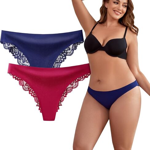 moonlight elves Womens Seamless Bikini Underwear No Show Lace Panties Half Back Coverage Invisible Cheeky Panty, Pack 2 in Kuwait