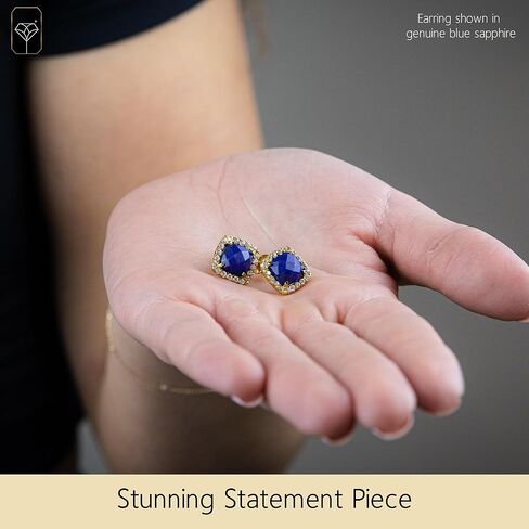 4 قيراط. أقراط من الأحجار الكريمة على شكل وسادة للنساء من الذهب عيار 18 قيراطًا على الفضة الإسترليني | أقراط من الذهب الحقيقي للنساء مع التوباز الأبيض | أقراط جوهرة الميلاد الكبيرة للنساء من MAX + STONE in Kuwait