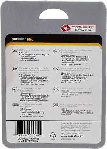 Pacsafe Prosafe 800 TSA Accepted 3-Dial Cable Lock, Silver in Saudi Arabia