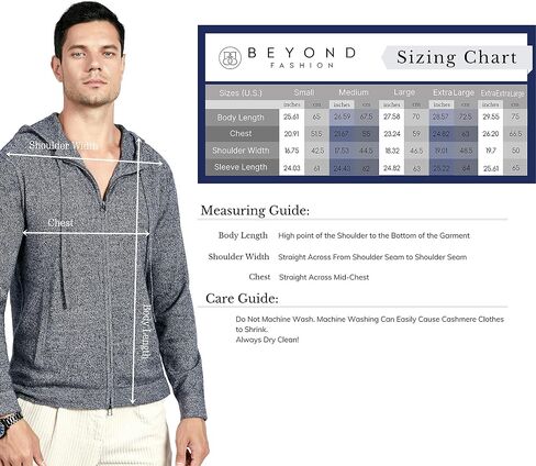 سترة BEYOND FASHION للرجال 100% من الكشمير النقي بجيب وسحاب كامل وقلنسوة in Kuwait