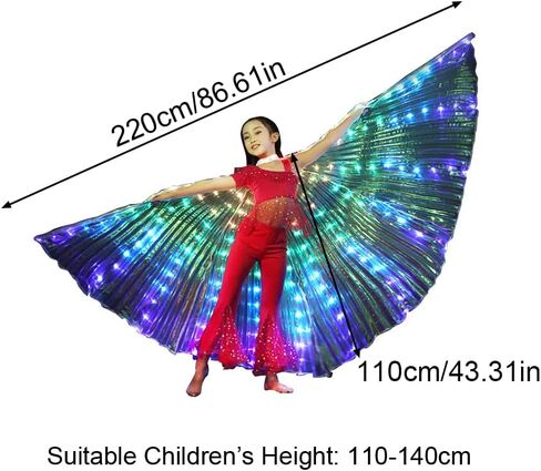 BWWNBY الرقص الشرقي إيزيس الجناح، عمود إضاءة LED أجنحة الملاك للأطفال، عيد الهالوين عيد الميلاد تضيء المرحلة ارتداء الدعائم الأداء الهذيان in Kuwait