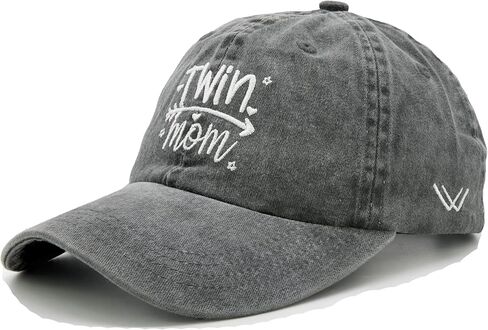 Waldeal Twin Mom Gift Women's Baseball Cap, Adjustable Hat Distressed Retro Denim Washed for Women in Kuwait