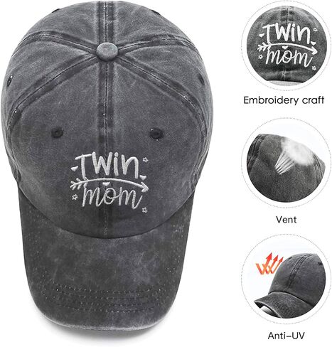 Waldeal Twin Mom Gift Women's Baseball Cap, Adjustable Hat Distressed Retro Denim Washed for Women in Kuwait