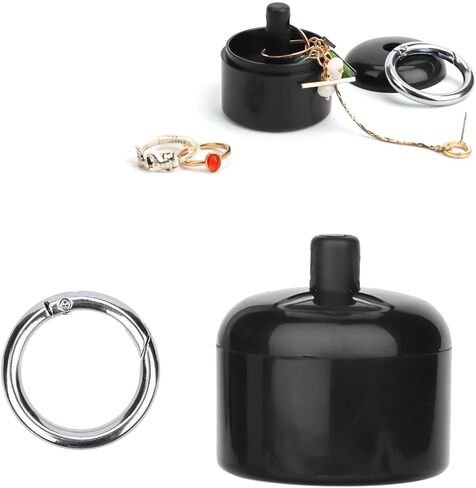 سلسلة مفاتيح وحامل مجوهرات للسفر من لاسوروا، صندوق خواتم محمول للسفر للنساء والرجال لحمل الاقراط والقلائد في الرحلات، مع اسفنجة بالداخل (اسود) in Kuwait