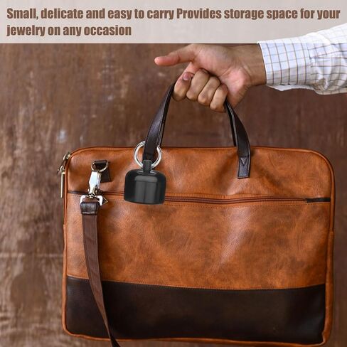 سلسلة مفاتيح وحامل مجوهرات للسفر من لاسوروا، صندوق خواتم محمول للسفر للنساء والرجال لحمل الاقراط والقلائد في الرحلات، مع اسفنجة بالداخل (اسود) in Kuwait