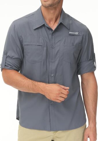 Men's UPF 50+ Sun Protection Fishing Shirts Long Sleeve Lightweight Hiking Travel Work Button Down Shirt Zipper Pocket in Kuwait