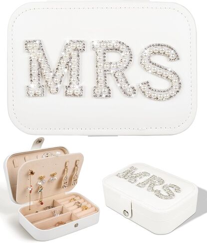JUSTOTRY Bride MRS Jewelry Box - Bridal Shower Gifts for Bride, White Small Travel Jewelry Box Storage for Bachelorette Party, Bridal Shower, Honeymoon，Engagement Gift for Mrs Wifey in Kuwait