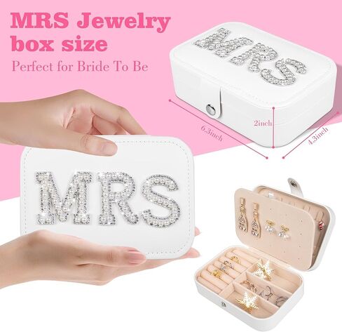 JUSTOTRY Bride MRS Jewelry Box - Bridal Shower Gifts for Bride, White Small Travel Jewelry Box Storage for Bachelorette Party, Bridal Shower, Honeymoon，Engagement Gift for Mrs Wifey in Kuwait