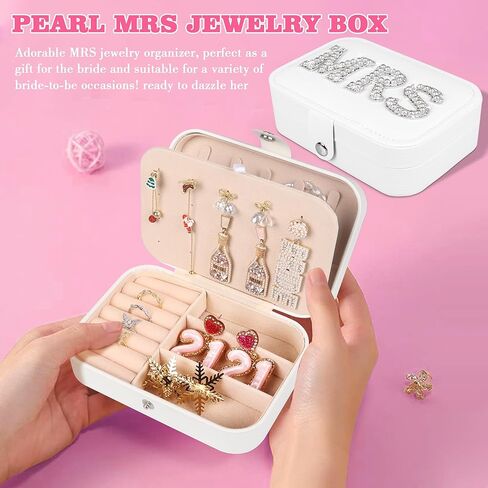 JUSTOTRY Bride MRS Jewelry Box - Bridal Shower Gifts for Bride, White Small Travel Jewelry Box Storage for Bachelorette Party, Bridal Shower, Honeymoon，Engagement Gift for Mrs Wifey in Kuwait