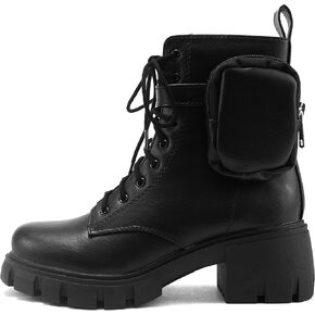 Soda BREACH ~ Women Lug Sole Mid Shaft Chunky Heel Fashion Combat Lace up Bootie W/Side Zipper & Pouch in Saudi Arabia