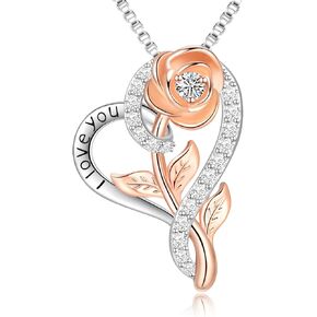 Poekio Rose Heart Necklace for Women, Wife Anniversary Birthday Necklace Gift Womens Birthday Gifts for Her, I Love You Jewelry Gifts for Women Her Girlfriend Mom Daughter Birthday Anniversary Christmas Valentine's Mother's Day New Year