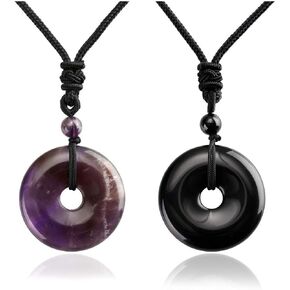 Jovivi 30mm Circle Donut Healing Crystals Necklace Natural Semi-Precious Chakra Gemstone Stone Amulet Lucky Coin Donuts Charm Protection Quartz Reiki Pendant Necklace for Men Women Adjustable Rope in Kuwait