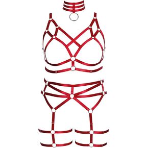 Womens Plus Size Harness Full Body Garter Belt Lingerie Punk Set Gothic Bra Strap Festival Rave