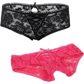 ohyeahlady Women Lace Underwear Sexy Crotchless Cheeky Plus Size Briefs Panties Hipster Thong G-string Panty