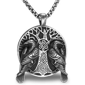 bahamut Mens Viking Fenrir Wolf Valknut Jormungandr Odin Raven Yggdrasill Cross Pendant Necklace Stainless Steel,Cool Vintage Norse Amulet Jewelry Viking Gifts for Men