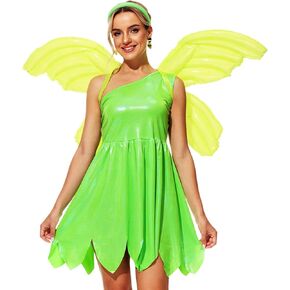 AOBUTE Women Halloween Peter Pan Costume Shiny Tinker Bell Costume Dress Adult Family Cosplay