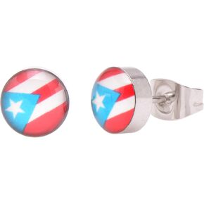 Paialco 7mm Round Stainless Steel National Flag Earrings Studs