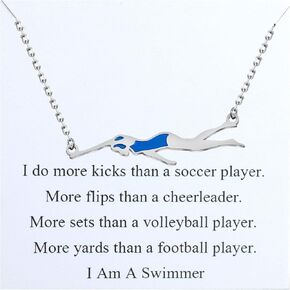 FEELMEM Swimming Necklace Swimming Lover Gifts with Inspirational Swim Team Gift Swim Coach Necklace Swimming Girl Gift in Kuwait