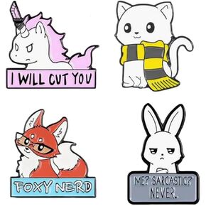 4 قطعة الحيوان الإبداعي الثعلب وحيد القرن القط أرنب المينا دبوس الملابس قميص الجينز بروش شارة دبابيس سحرية دبابيس معدنية للنساء in Kuwait