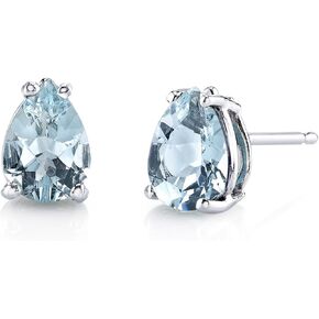 Peora Solid 14K White Gold Aquamarine Earrings for Women, Genuine Gemstone Birthstone Teardrop Solitaire Studs, 1 Carat total Pear Shape 7x5mm, Friction Backs in Saudi Arabia