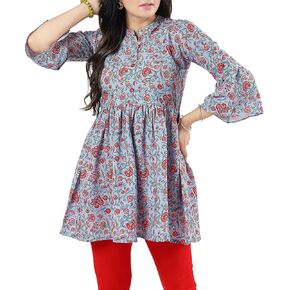 IshDeena Indian Kurti Tops for Women Indian Style Short Kurtis Kurta Boho Tunics Peasant Shirts Blouses Rayon & Cotton Silk in Saudi Arabia