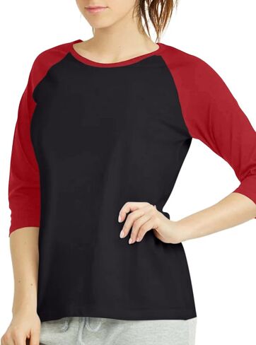 Women 3/4 Sleeve Baseball Tee - Raglan Shirts Jersey Tops Quarter Sleeve Shirt Tees in Saudi Arabia