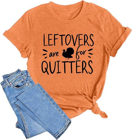 Thanksgiving Shirt for Women Leftovers are for Quitters T-Shirts Turkey Graphic Tee Fall Tops in Saudi Arabia