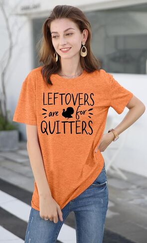Thanksgiving Shirt for Women Leftovers are for Quitters T-Shirts Turkey Graphic Tee Fall Tops in Saudi Arabia