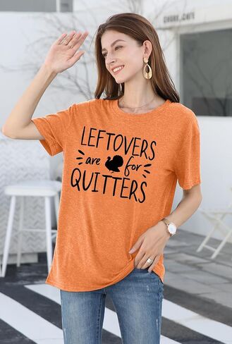 Thanksgiving Shirt for Women Leftovers are for Quitters T-Shirts Turkey Graphic Tee Fall Tops in Saudi Arabia