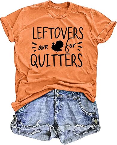 Thanksgiving Shirt for Women Leftovers are for Quitters T-Shirts Turkey Graphic Tee Fall Tops in Saudi Arabia