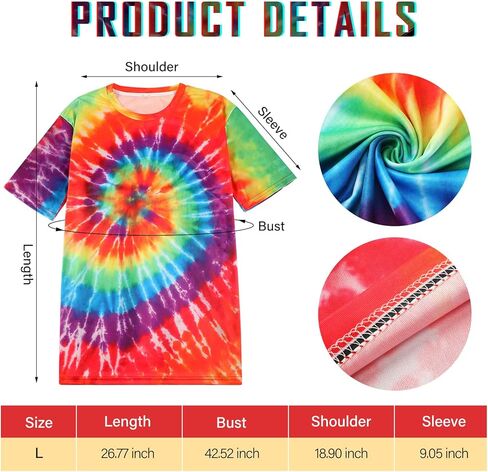 Xaatren 8 قطع أزياء الهالوين الهبي مجموعة إكسسوار للرجال والنساء 60s 70s تي شيرت ملون بصبغة التعادل للحفلات التنكرية (كبير) in Kuwait