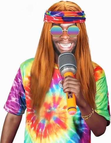 Xaatren 8 قطع أزياء الهالوين الهبي مجموعة إكسسوار للرجال والنساء 60s 70s تي شيرت ملون بصبغة التعادل للحفلات التنكرية (كبير) in Kuwait