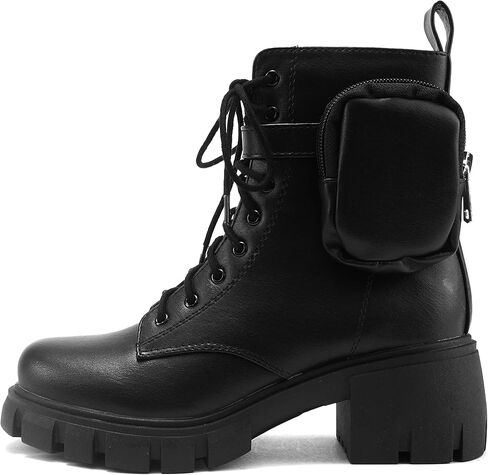 Soda BREACH ~ Women Lug Sole Mid Shaft Chunky Heel Fashion Combat Lace up Bootie W/Side Zipper & Pouch in Saudi Arabia
