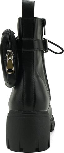 Soda BREACH ~ Women Lug Sole Mid Shaft Chunky Heel Fashion Combat Lace up Bootie W/Side Zipper & Pouch in Saudi Arabia