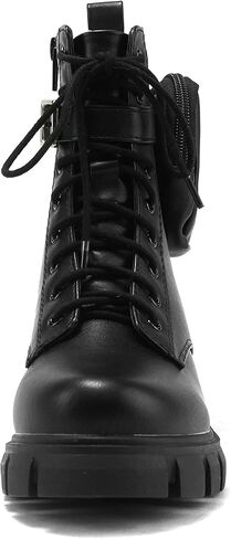 Soda BREACH ~ Women Lug Sole Mid Shaft Chunky Heel Fashion Combat Lace up Bootie W/Side Zipper & Pouch in Saudi Arabia