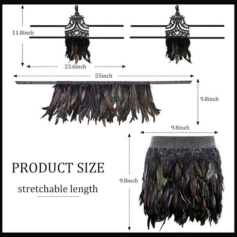 Jecery 4 Pcs Halloween Feather Costume 1 Pair Fingerless Elbow Length Long Lace Gloves 1 Gothic Victorian Feather Cape Shawl 1 Feathered Mini Skirt for Women Adult Party Cosplay Evening Dance, Black in Saudi Arabia