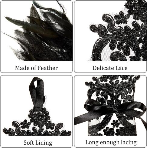 Jecery 4 Pcs Halloween Feather Costume 1 Pair Fingerless Elbow Length Long Lace Gloves 1 Gothic Victorian Feather Cape Shawl 1 Feathered Mini Skirt for Women Adult Party Cosplay Evening Dance, Black in Saudi Arabia
